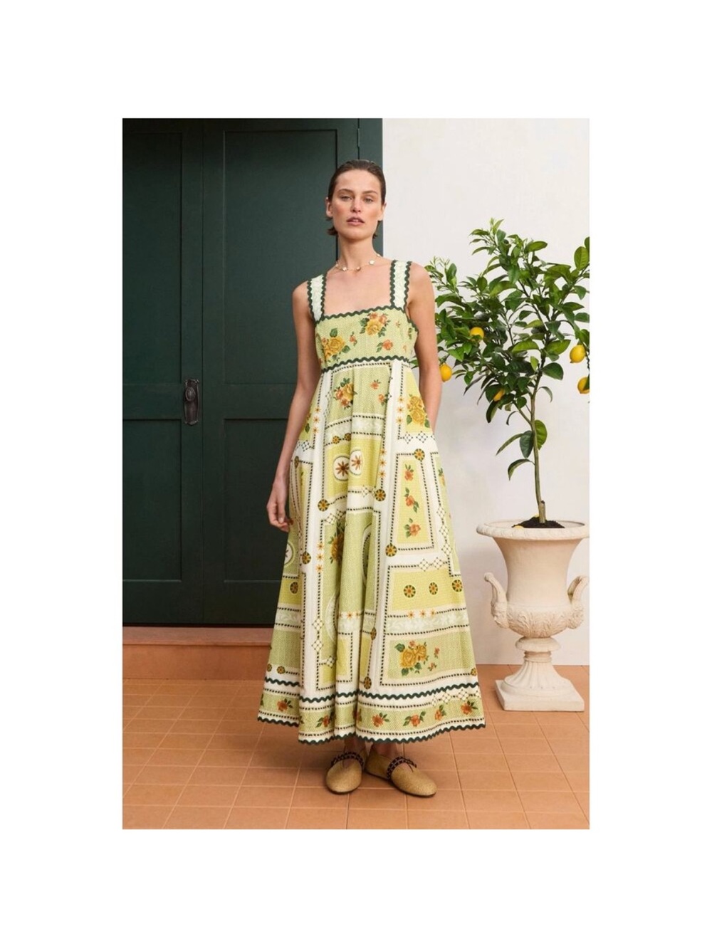 Alemais Lemon Patchwork Maxi Dress in Green and Yellow